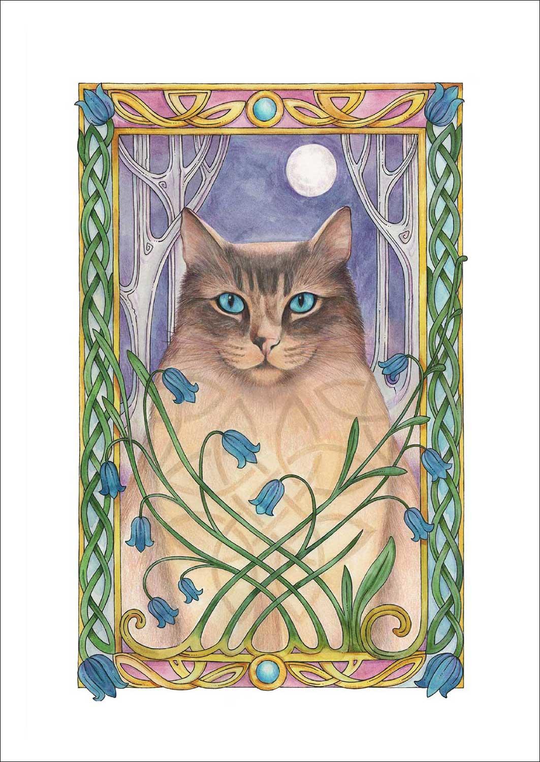 Moon Meow Art Print from an original painting by artist Marjory Tait