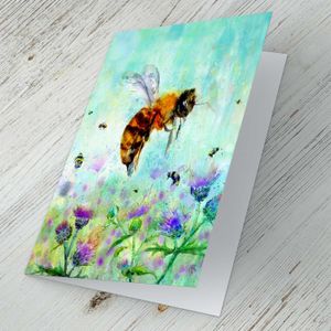 Bee and Thistle Greeting Card from an original painting by artist Lee Scammacca