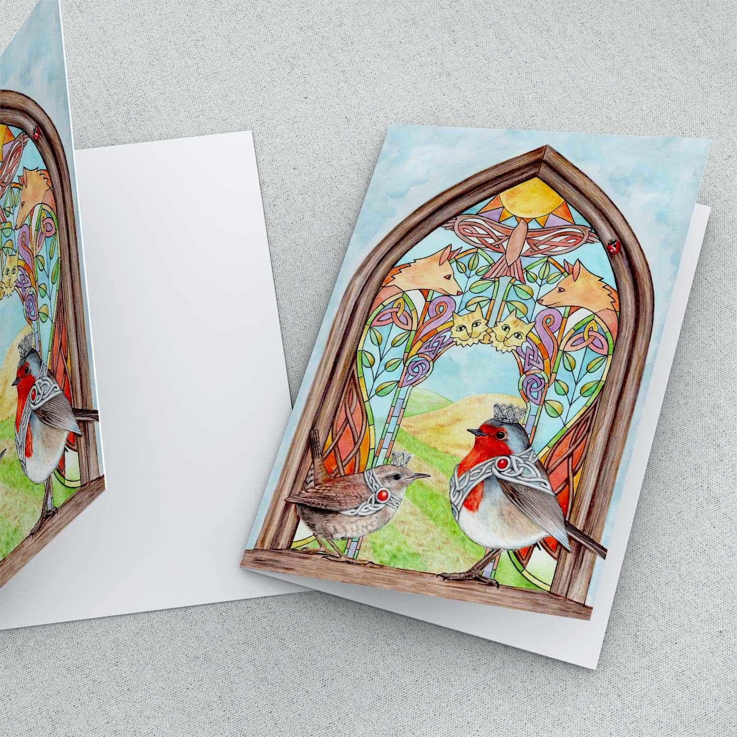 Robin and Wren Greeting Card from an original painting by artist Marjory Tait