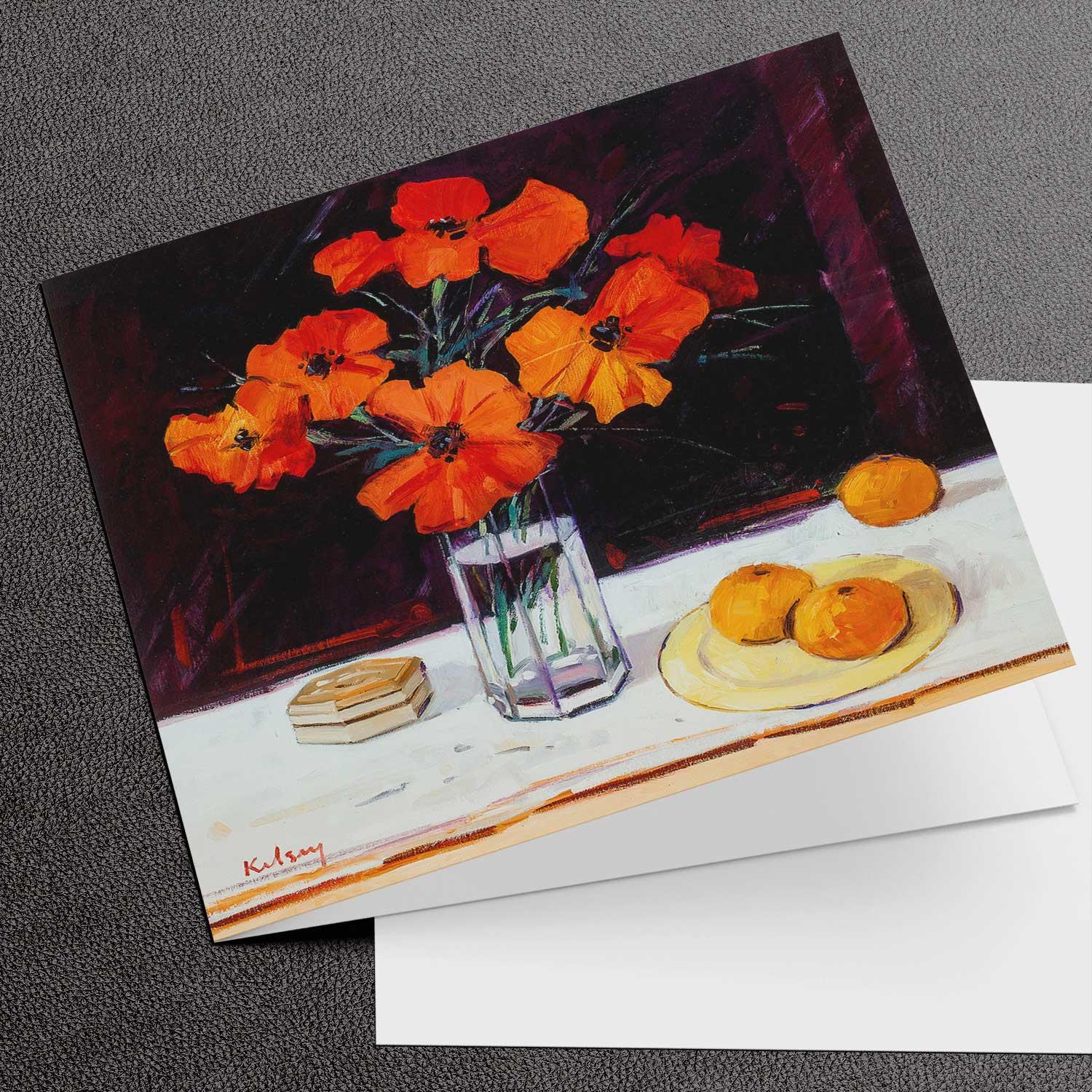 Poppies with Oranges Greeting Card from an original painting by artist Robert Kelsey
