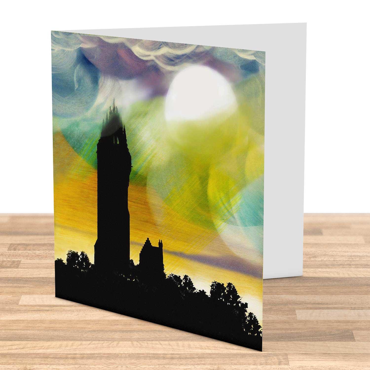 Tartan skies over Wallace Monument Greeting Card from an original painting by artist Esther Cohen