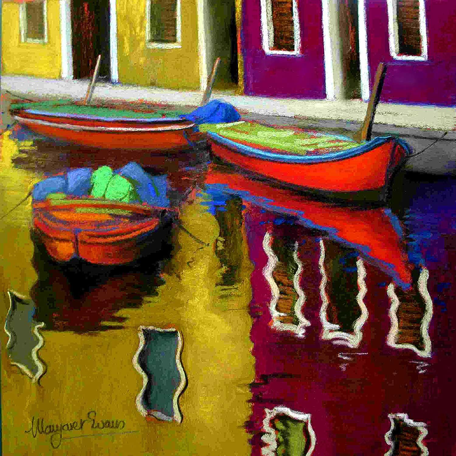 Red Boats, Burano by Margaret Evans