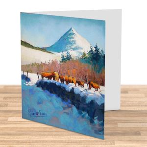 Winter Feeding Cattle Greeting Card from an original painting by artist Margaret Evans