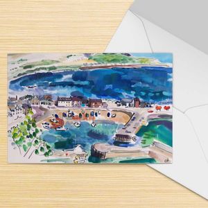 Harbour at Low Tide from Bervie Braes, Stonehaven Greeting Card from an original painting by artist Clare Arbuthnott