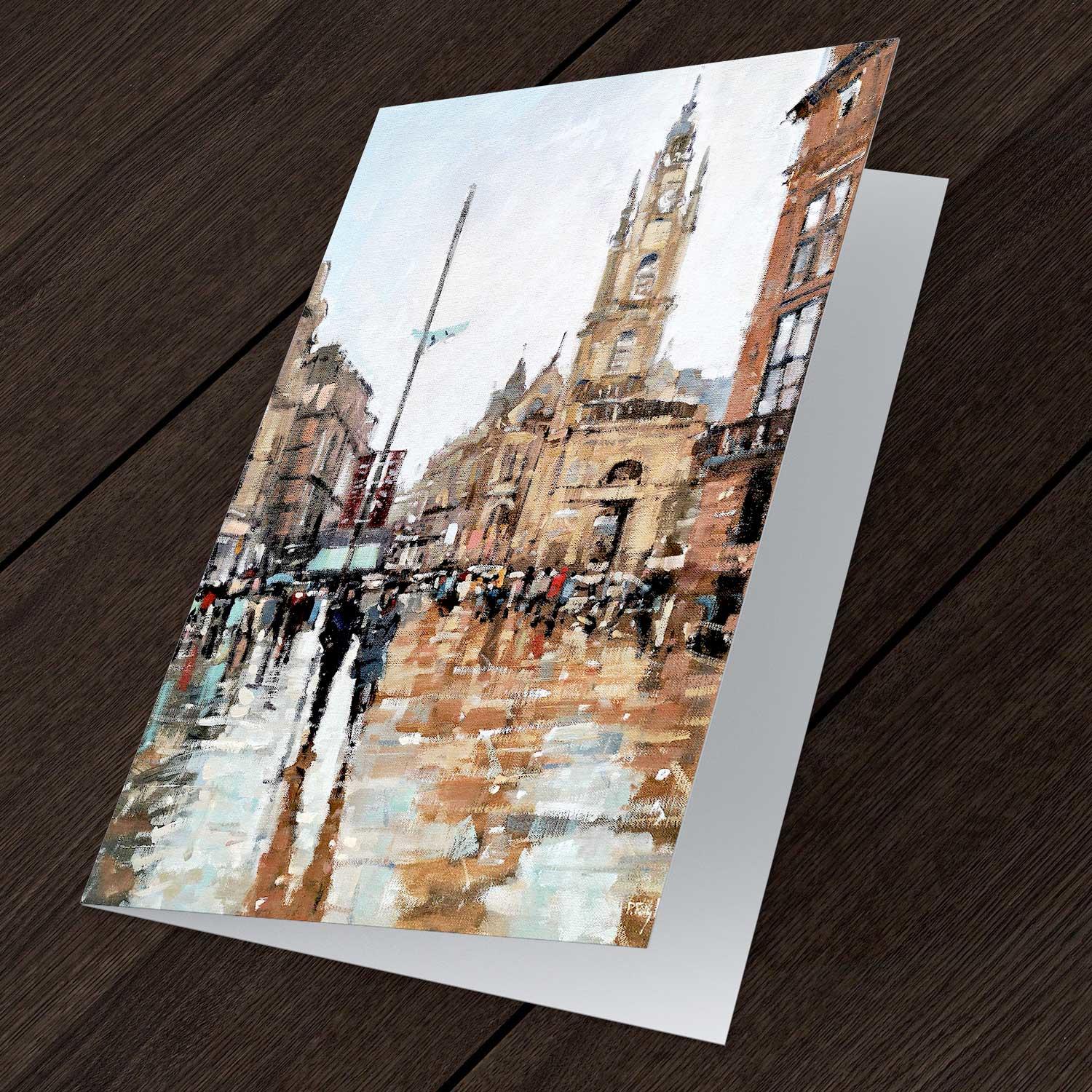 Wet Day, Glasgow Greeting Card from an original painting by artist Peter Foyle