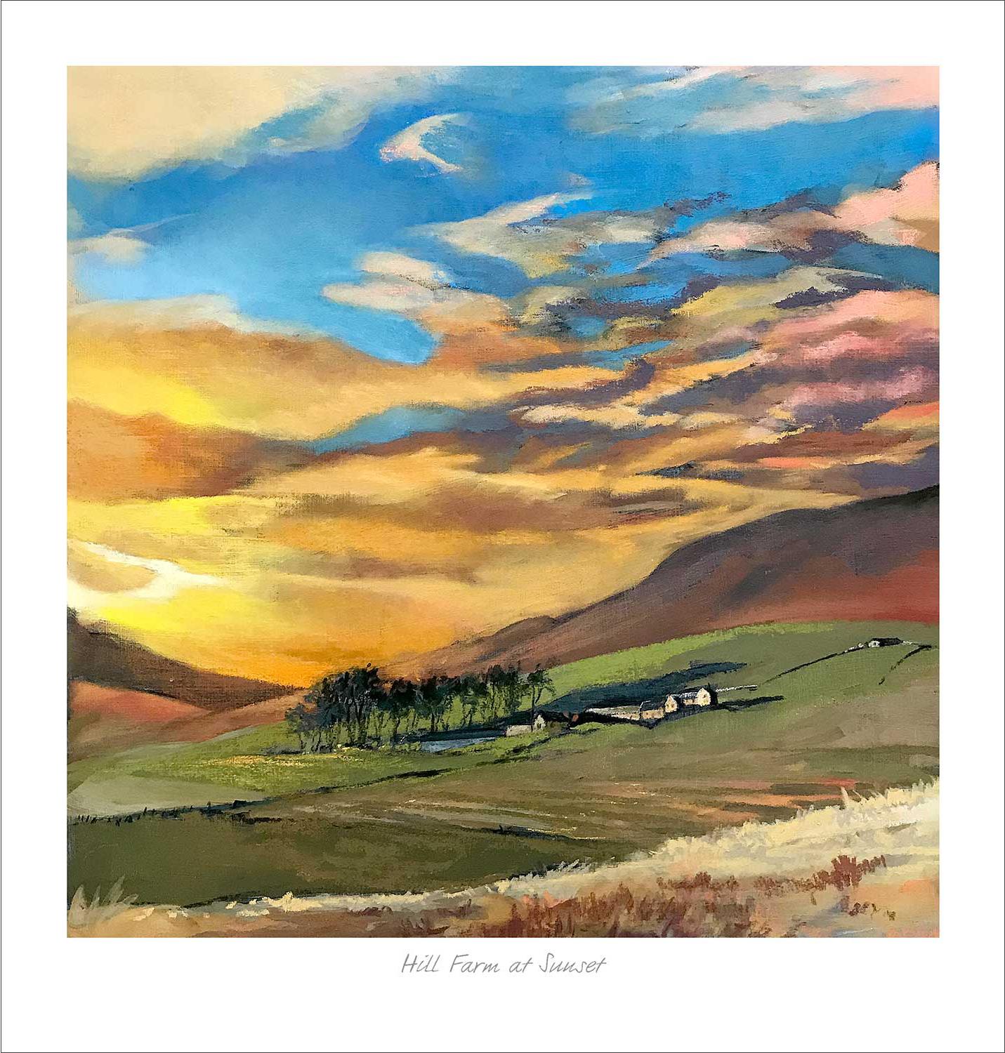 Hill Farm by Sunset Art Print from an original painting by artist Margaret Evans