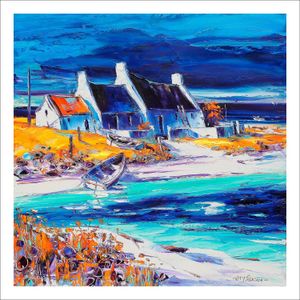 Sunlit Cottages, Tiree Art Print from an original painting by artist Jean Feeney