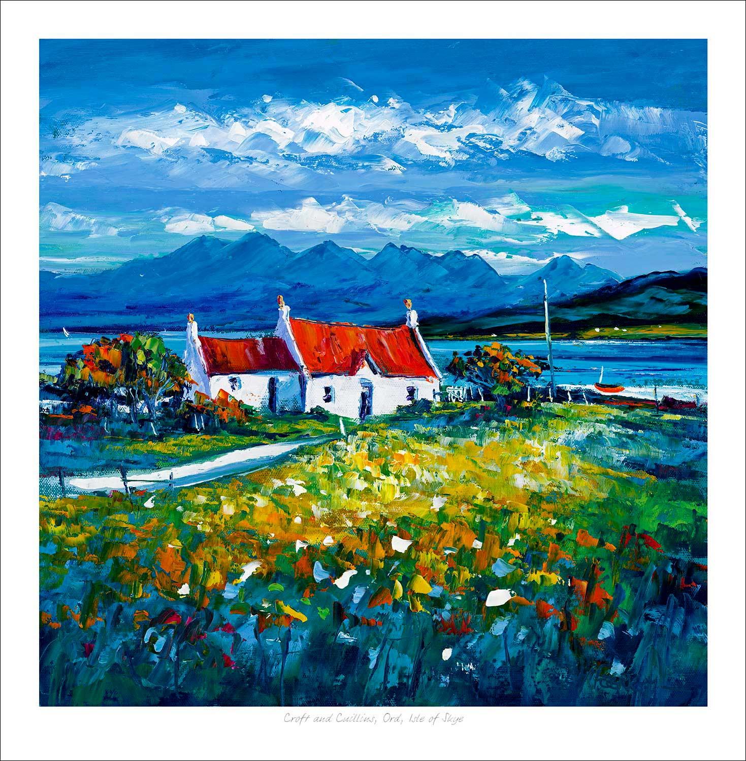 Croft and Cuillins, Ord, Isle of Skye Art Print from an original painting by artist Jean Feeney