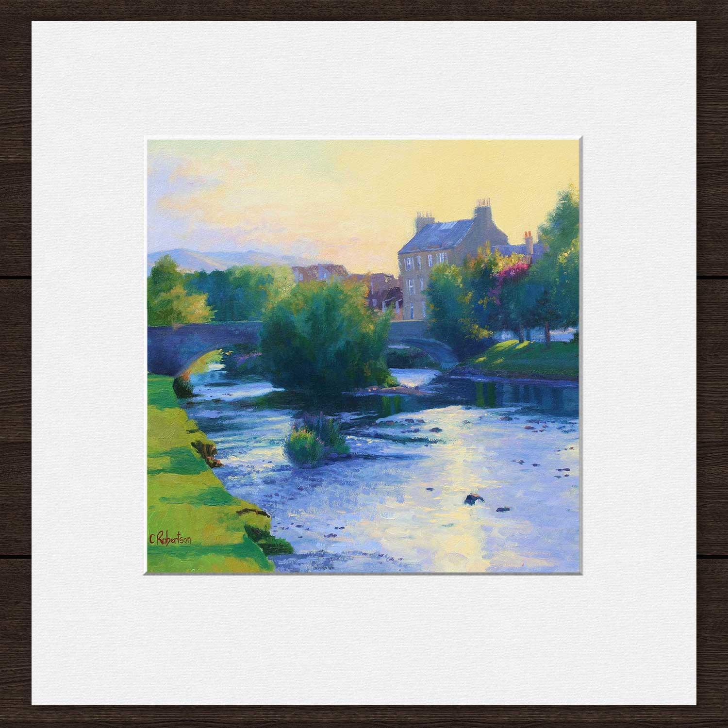 Sunlight over the Esk Mounted Card from an original painting by artist Colin Robertson