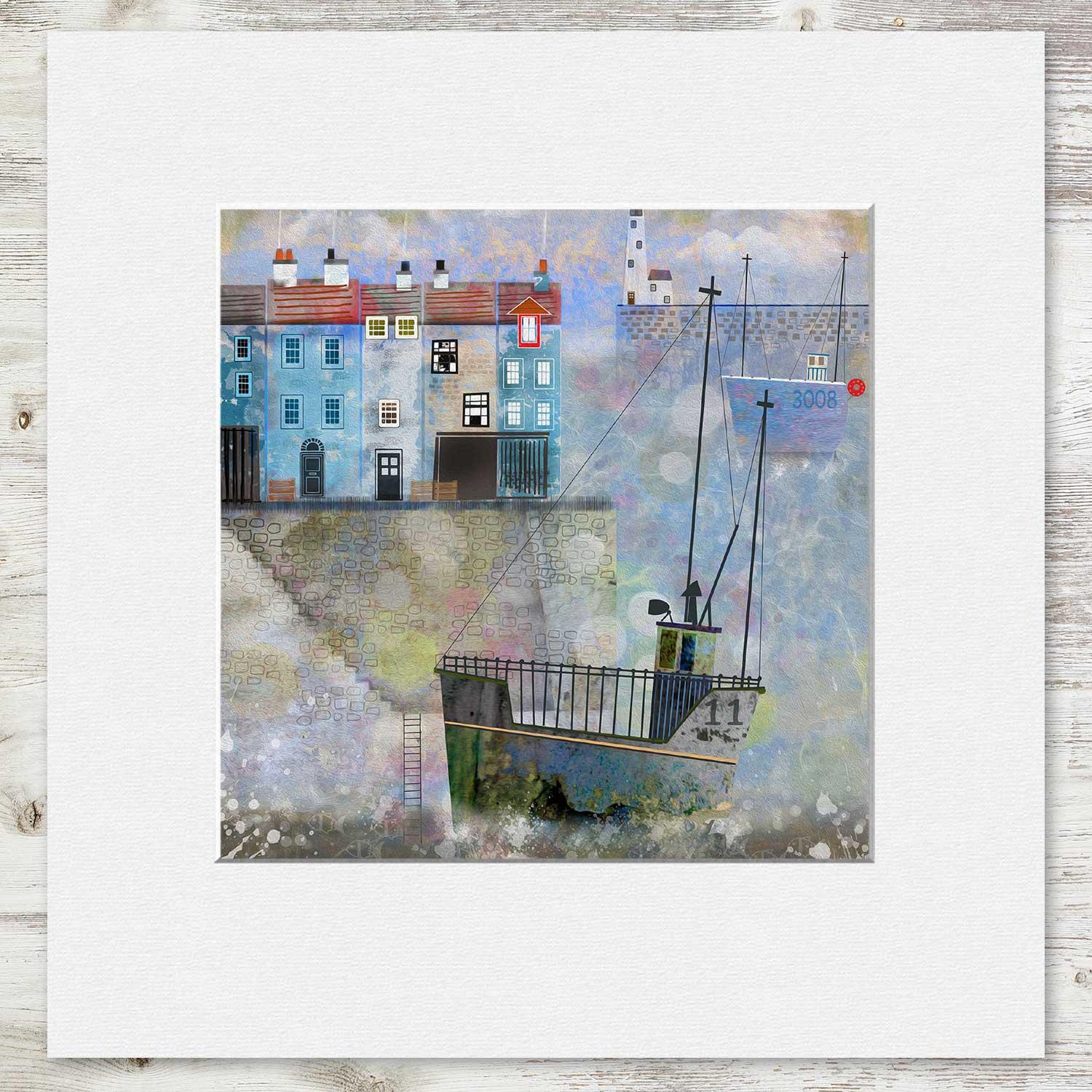 Approaching Harbour Mounted Card from an original painting by artist Rikki O'Neill