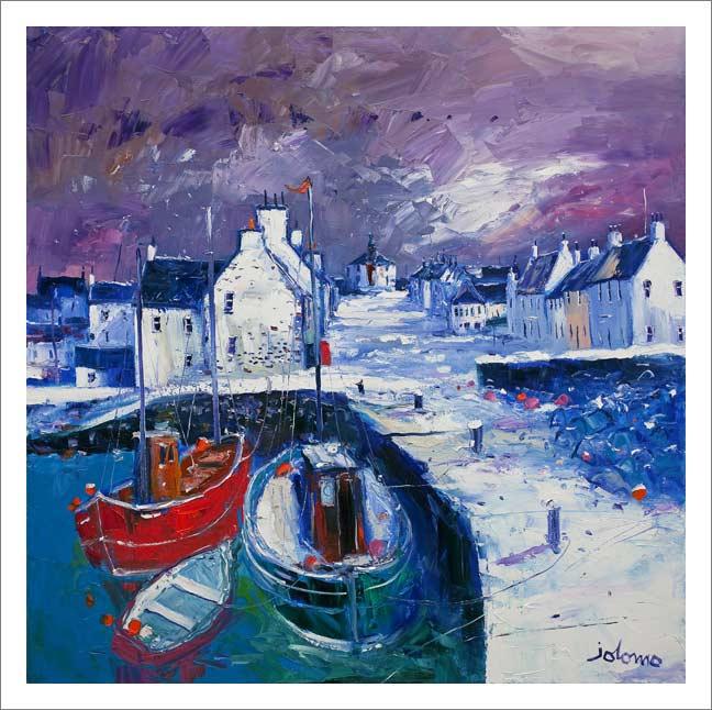 Snowstorm on the Round Kirk, Bowmore, Islay Art Print from an original painting by artist John Lowrie Morrison (Jolomo)