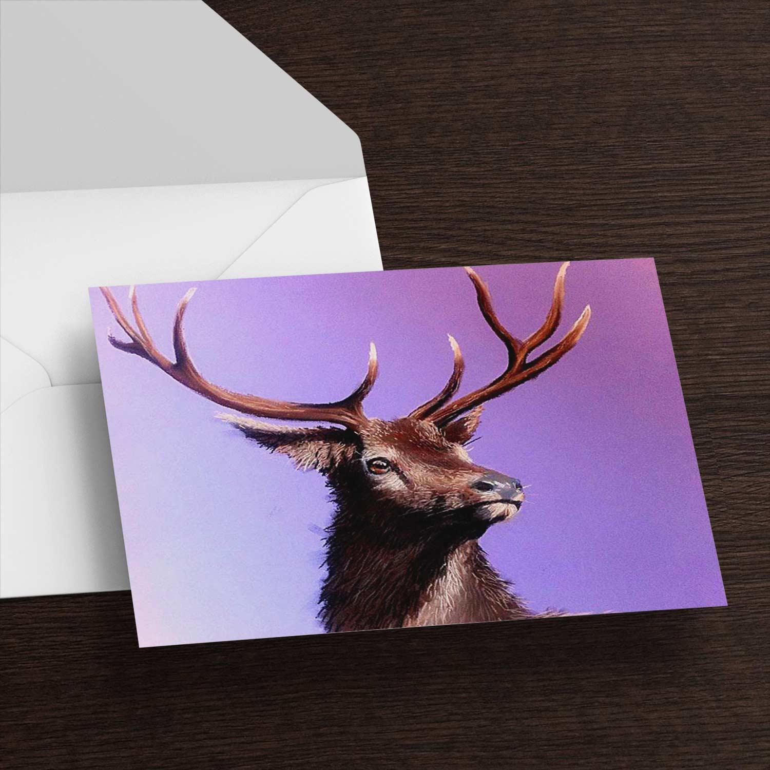 Red Stag on Lilac Greeting Card from an original painting by artist Ann Vastano