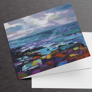 Stormy Weather, Arran in the Distance Greeting Card from an original painting by artist Judith I Bridgland
