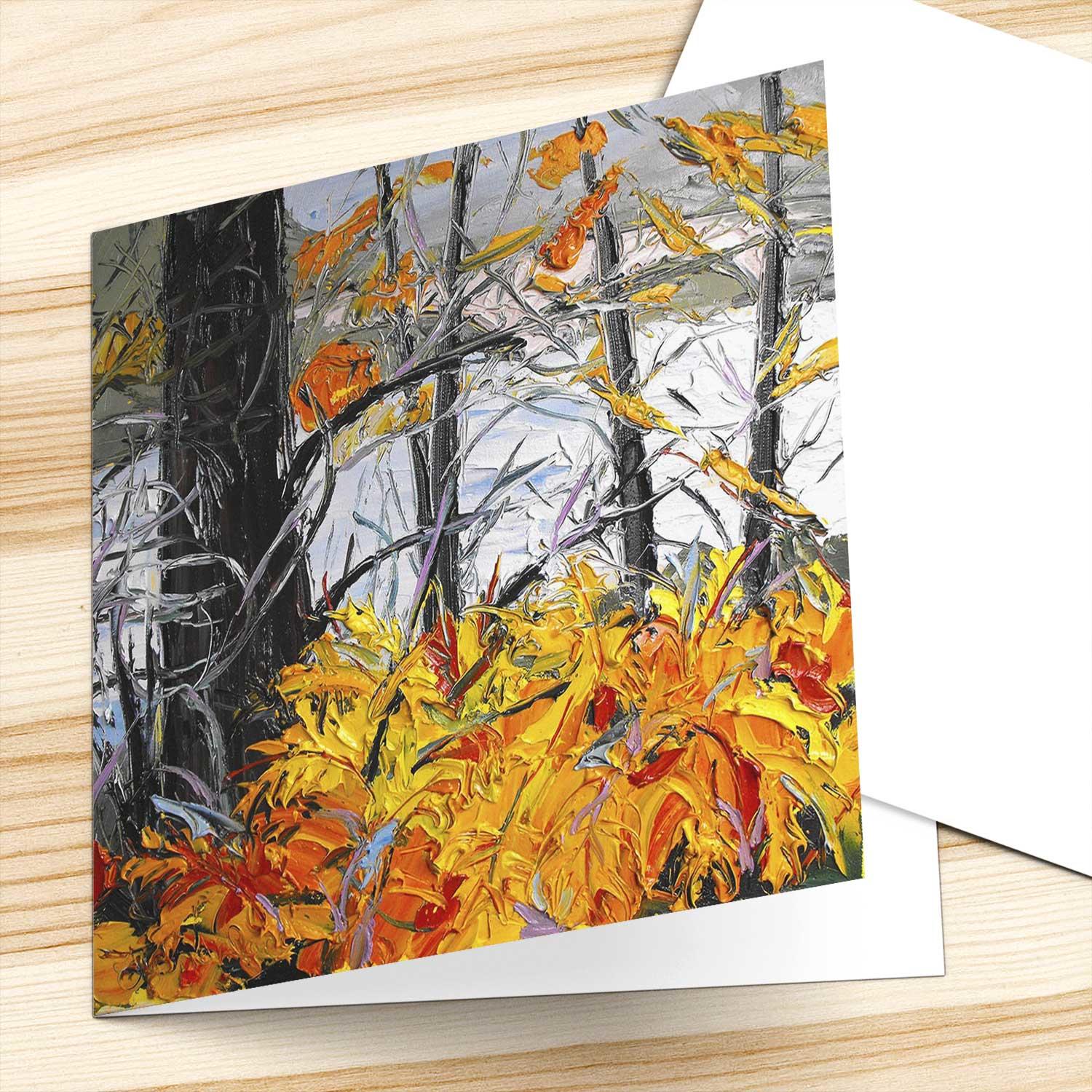 Old Brig o' Dee Through Autumn Trees Greeting Card from an original painting by artist Judith I Bridgland