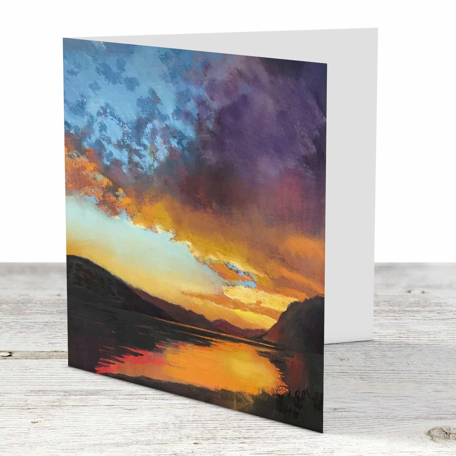 Golden Evening Loch Earn Greeting Card from an original painting by artist Margaret Evans