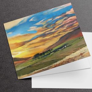 Hill Farm by Sunset  Greeting Card from an original painting by artist Margaret Evans