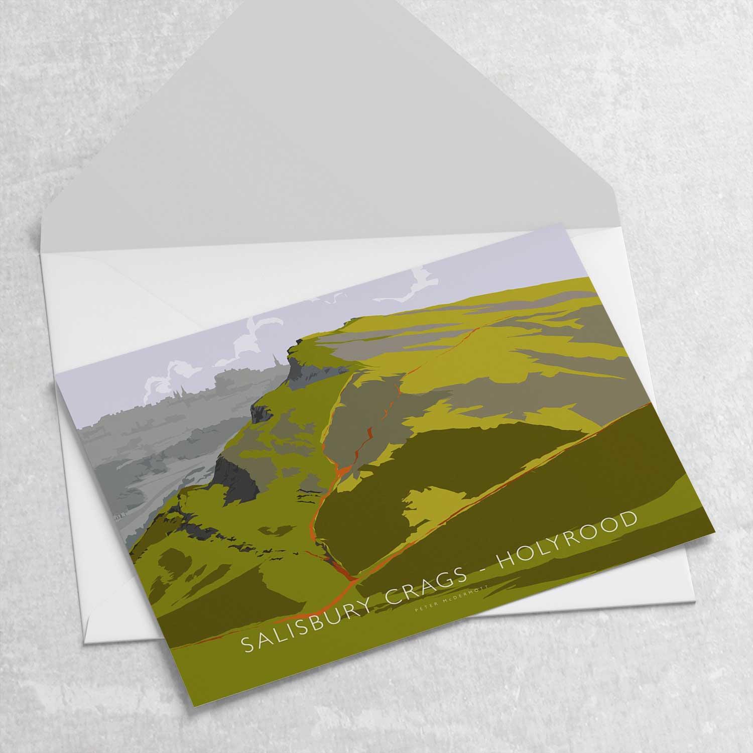 Salisbury Crags Holyrood Greeting Card from an original painting by artist Peter McDermott