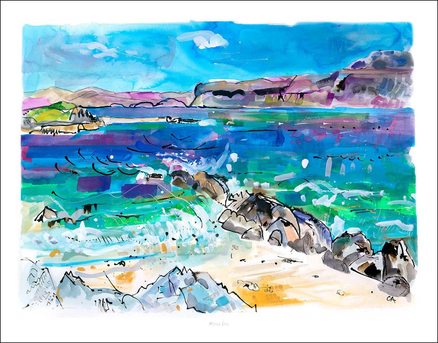 Windy Beach Art Print from an original painted by artist Clare Arbuthnott