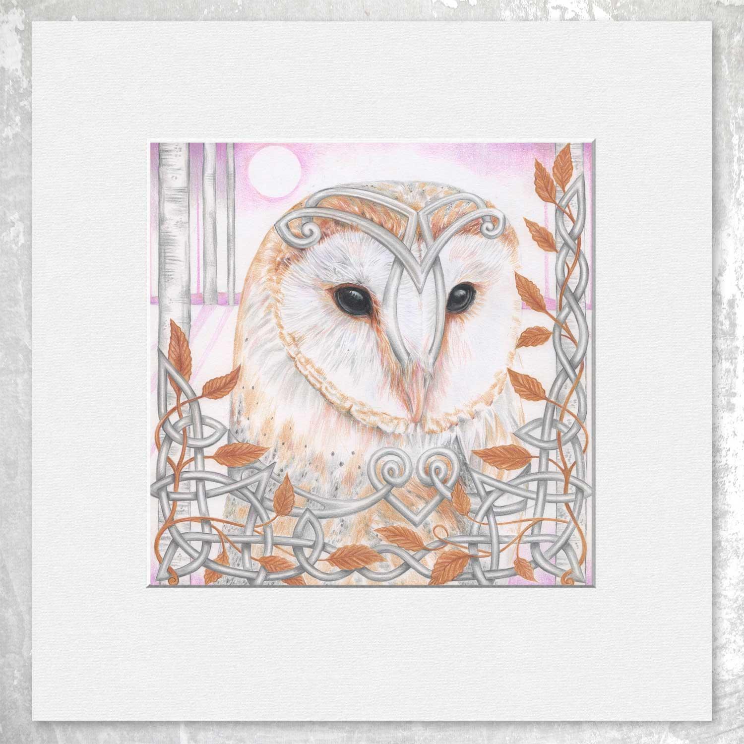 Arwen Owl Mounted Card from an original painting by artist Marjory Tait