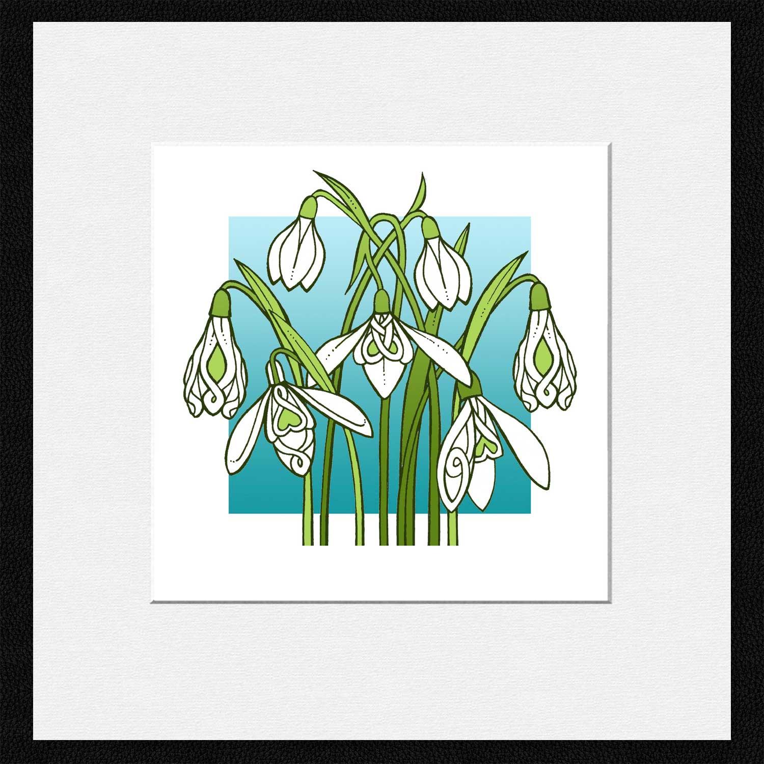 Snowdrops Mounted Card from an original painting by artist Marjory Tait