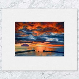 Sundown at Ailsa Craig Mounted Card from an original painting by artist Scott McGregor