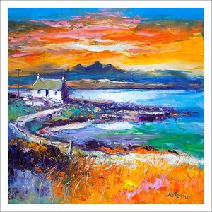 A Jura Sunset from Port Nan Gallan, Keills Art Print from an original painting by artist John Lowrie Morrison (Jolomo)
