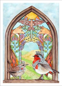 Robin and Wren Art Print from an original painting by artist Marjory Tait