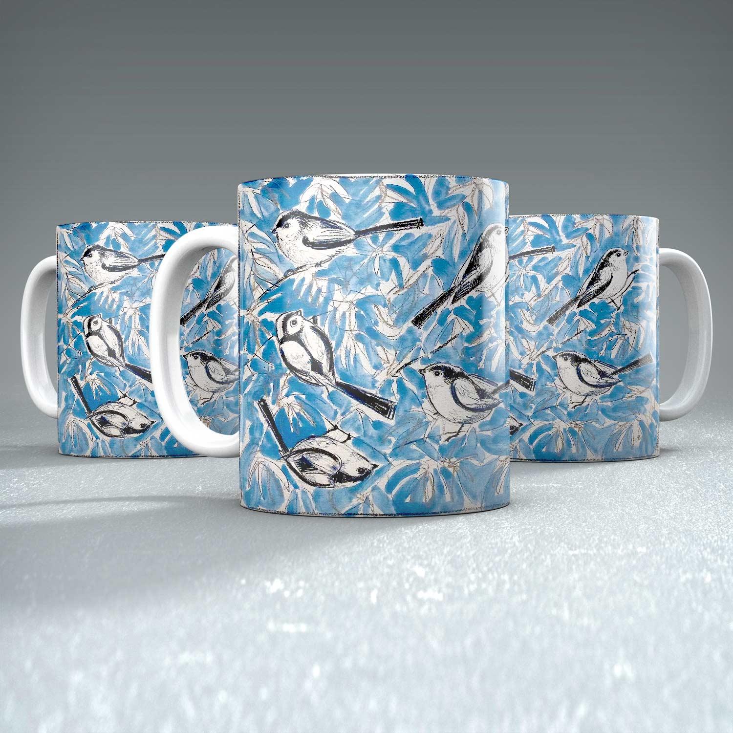 Blue White Acrobats Mug from an original painting by artist Ingrid Nilsson