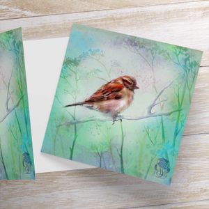 Lone Sparrow Greeting Card from an original painting by artist Lee Scammacca