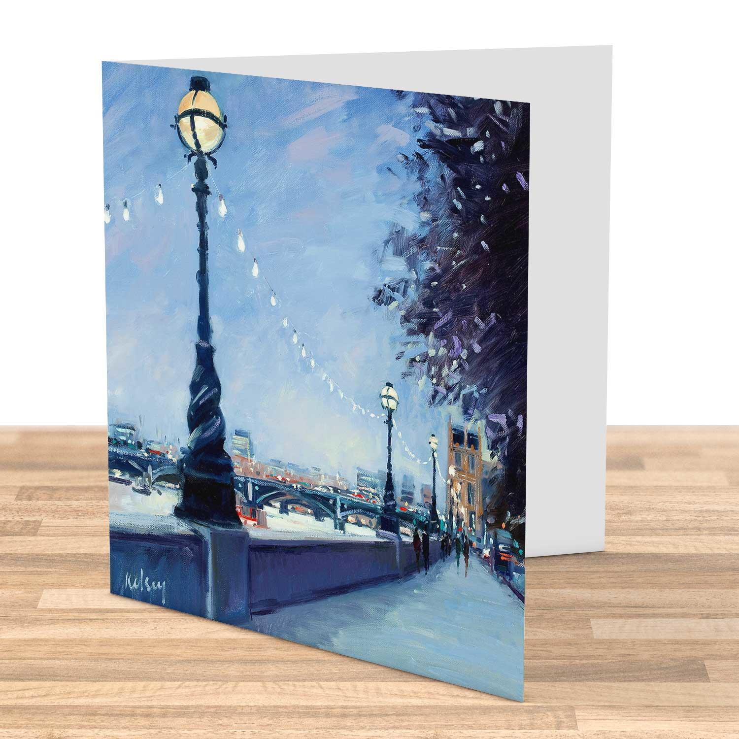 The Embankment by Night Greeting Card from an original painting by artist Robert Kelsey