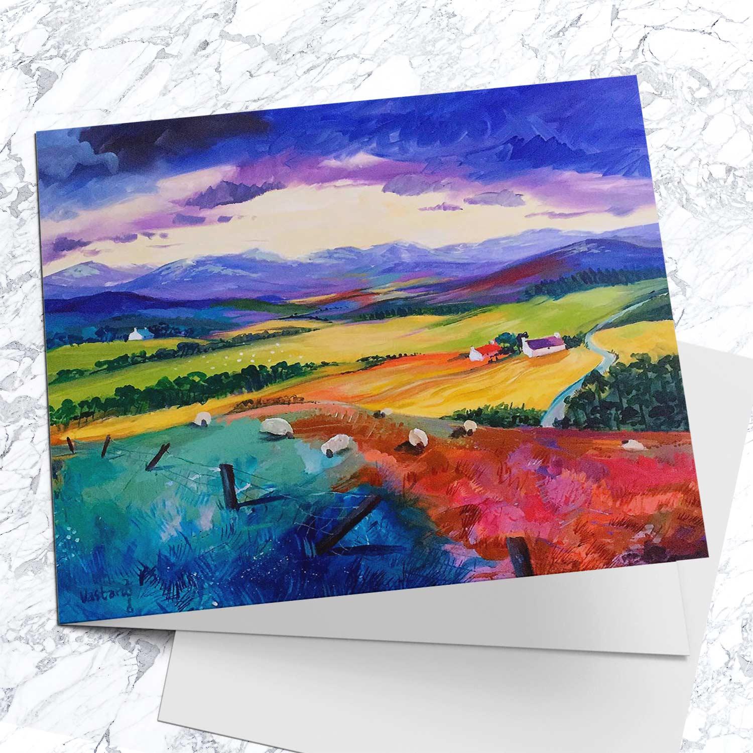 Purple Hues on the Cairngorms Greeting Card from an original painting by artist Ann Vastano
