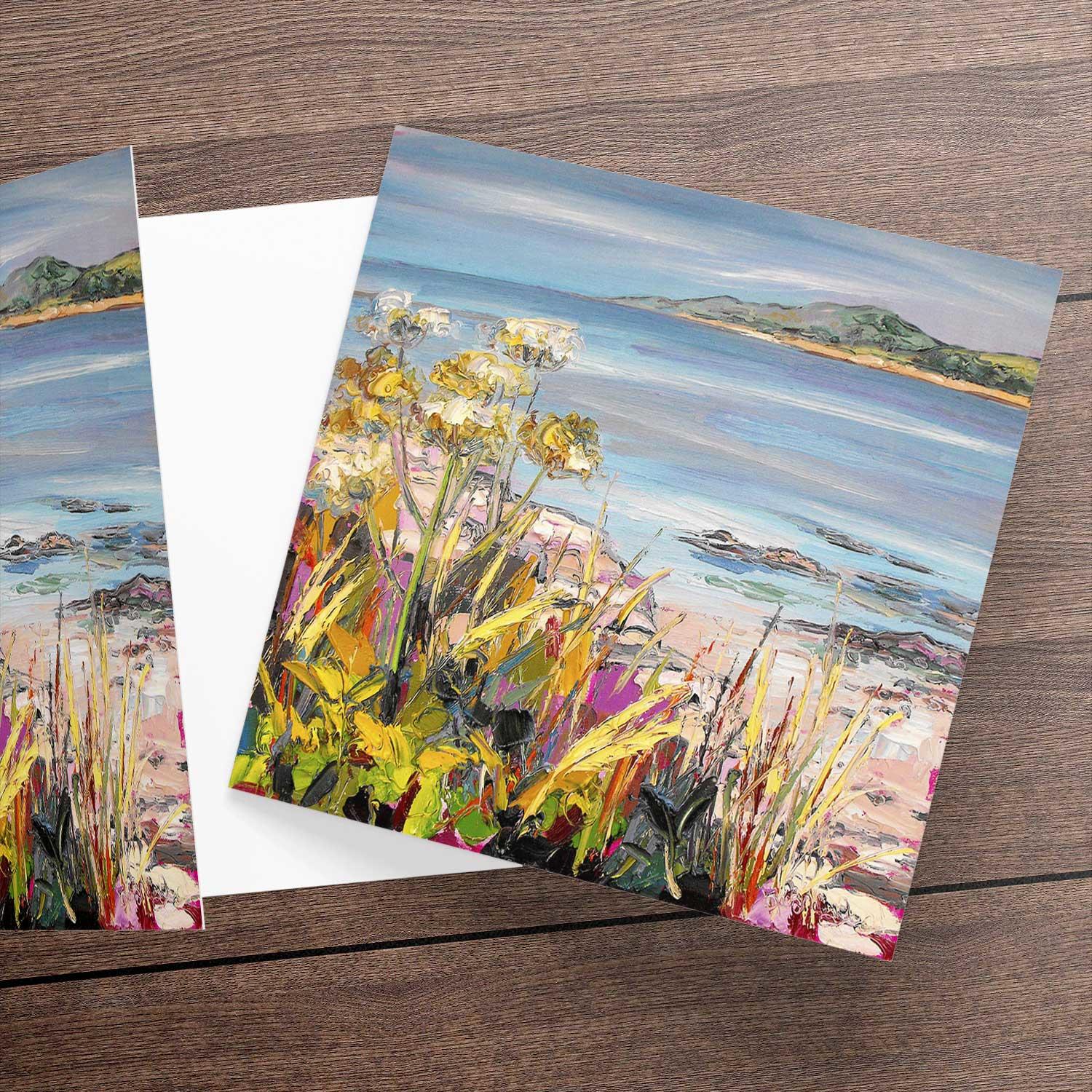 Afternoon Sun at the White Sands, Morar Greeting Card from an original painting by artist Judith I Bridgland