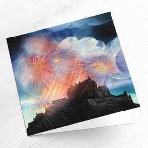 Festival Fireworks, Edinburgh Castle  Greeting Card from an original painting by artist Esther Cohen