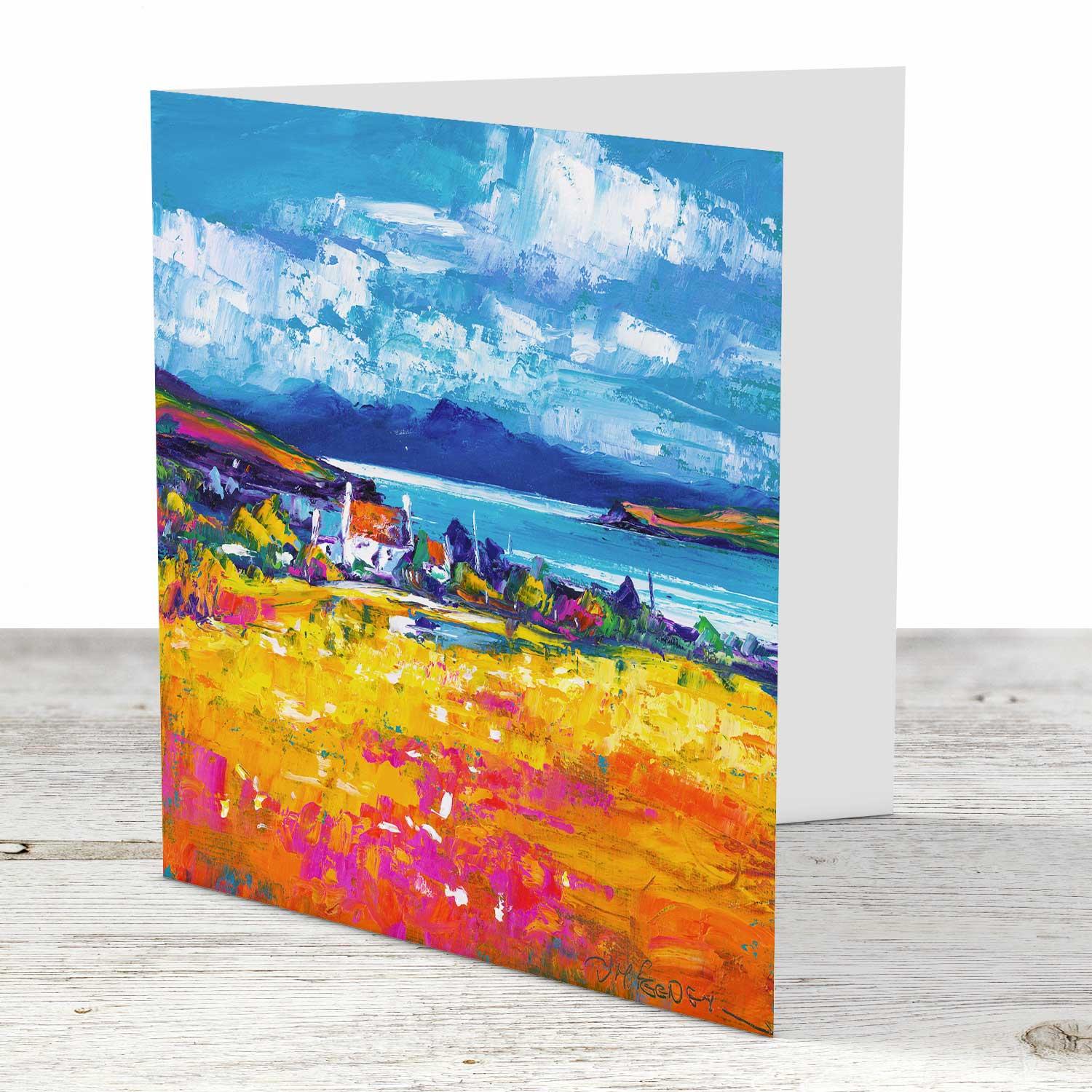 Croft at Duirinish with Cuillins Greeting Card from an original painting by artist Jean Feeney