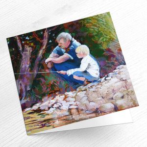 Fishing Lesson Greeting Card from an original painting by artist Margaret Evans