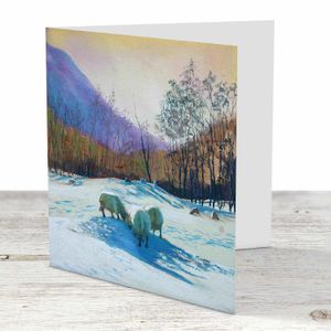 Winter, Feeding Sheep Greeting Card from an original painting by artist Margaret Evans