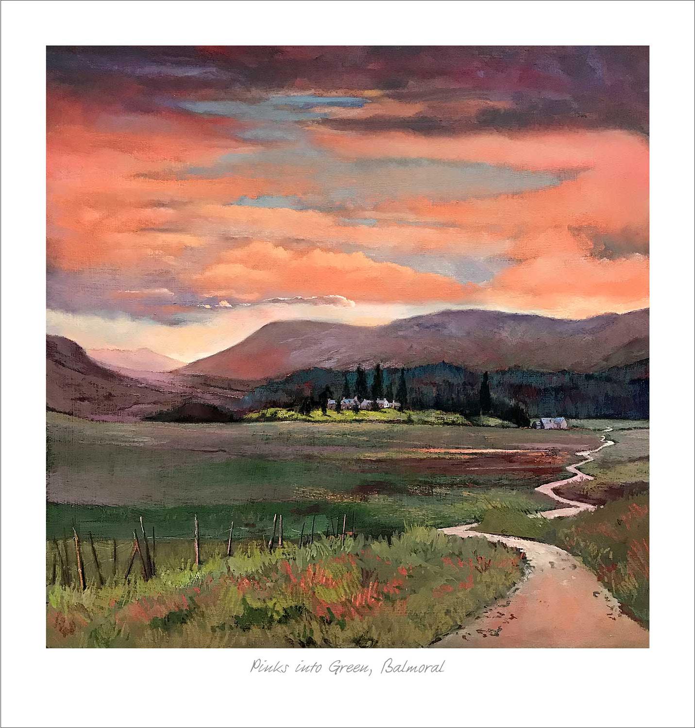 Pinks into Green, Balmoral Art Print from an original painting by artist Margaret Evans