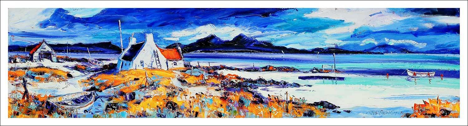 Boats on the Rocky Shore, Ardnamurchan Art Print from an original painting by artist Jean Feeney
