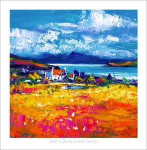 Croft at Duirinish with Cuillins Art Print from an original painting by artist Jean Feeney