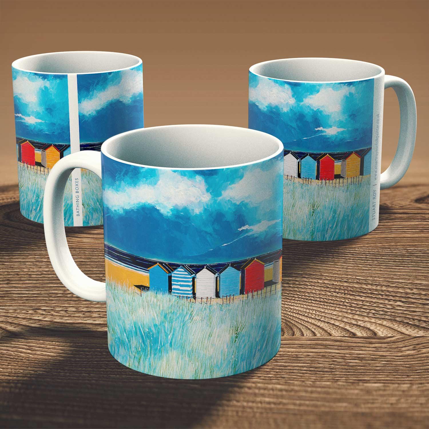 Bathing Boxes Mug from an original painting by artist Stuart Roy