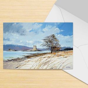 Castle Stalker in Winter Greeting Card from an original painting by artist Robert Kelsey