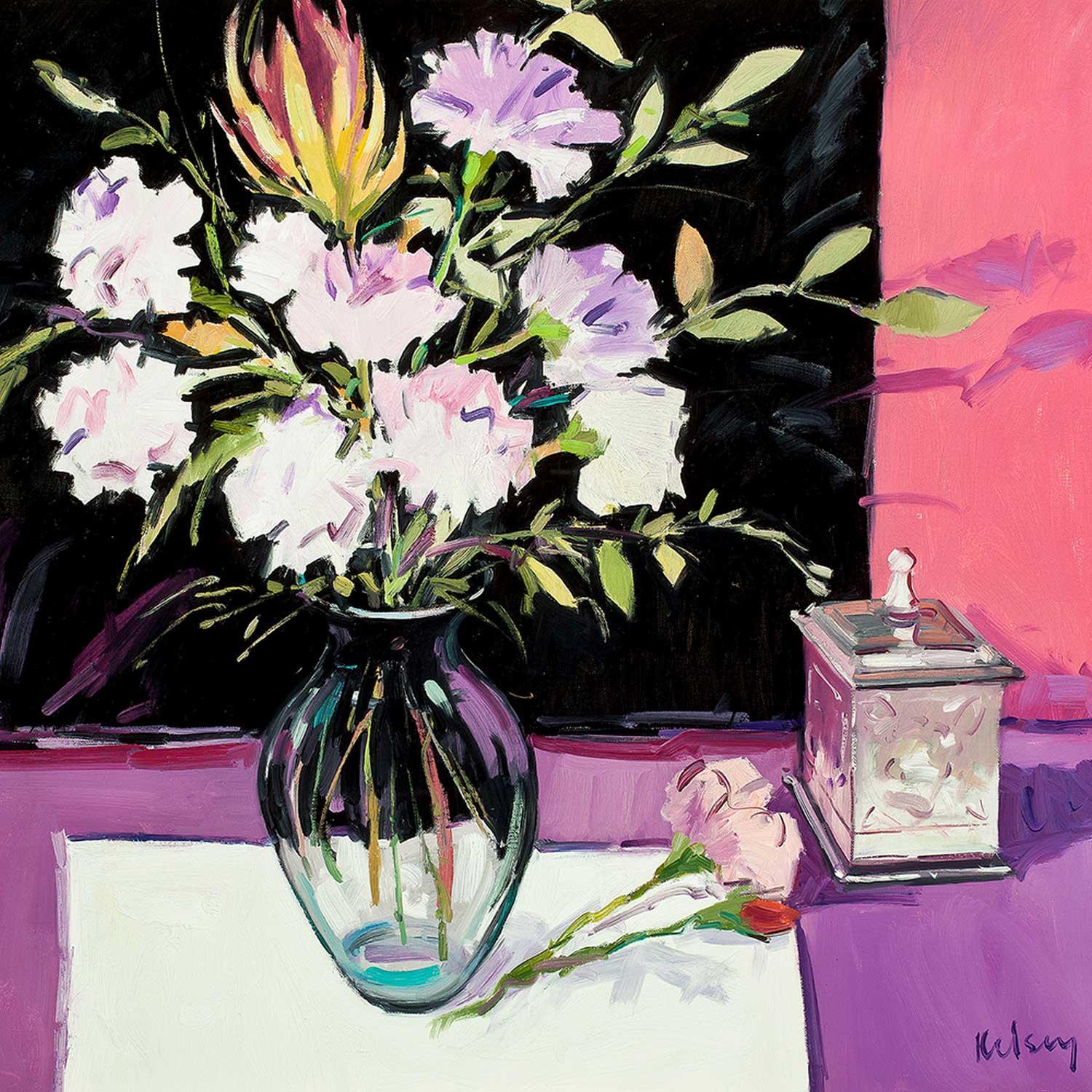 Carnations and a Silver Box by artist Robert Kelsey