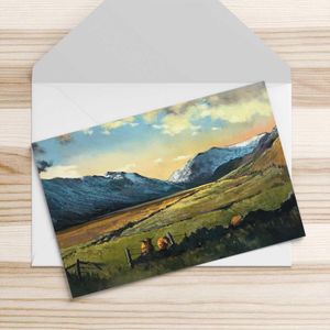 Last Light in Clova  Greeting Card from an original painting by artist Margaret Evans