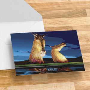 The Kelpies at Night Greeting Card from an original painting by artist Peter McDermott