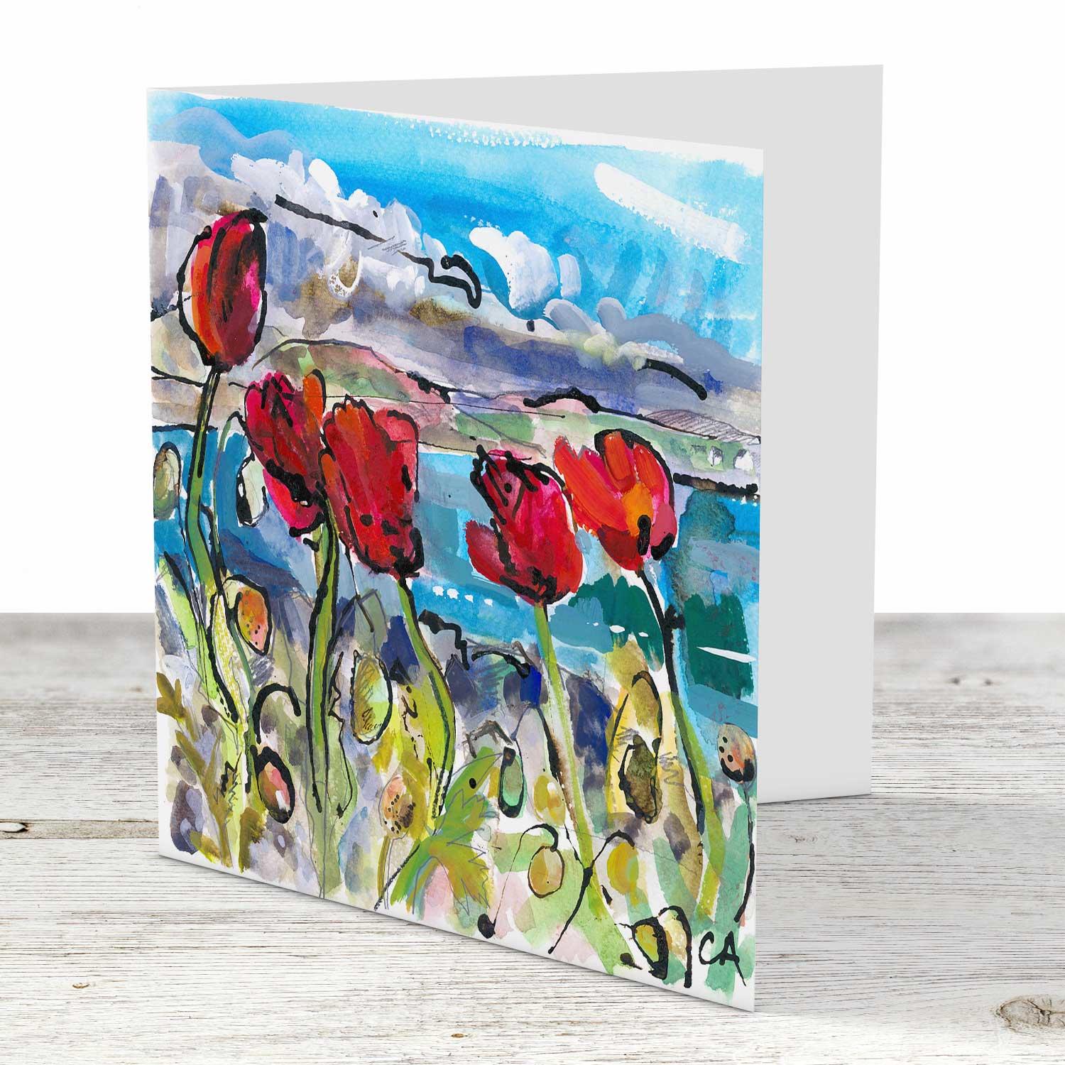 Poppies Greeting Card from an original painting by artist Clare Arbuthnott