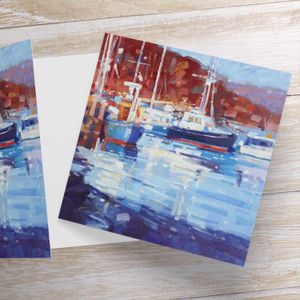 Tarbert Reflections Greeting Card from an original painting by artist Peter Foyle