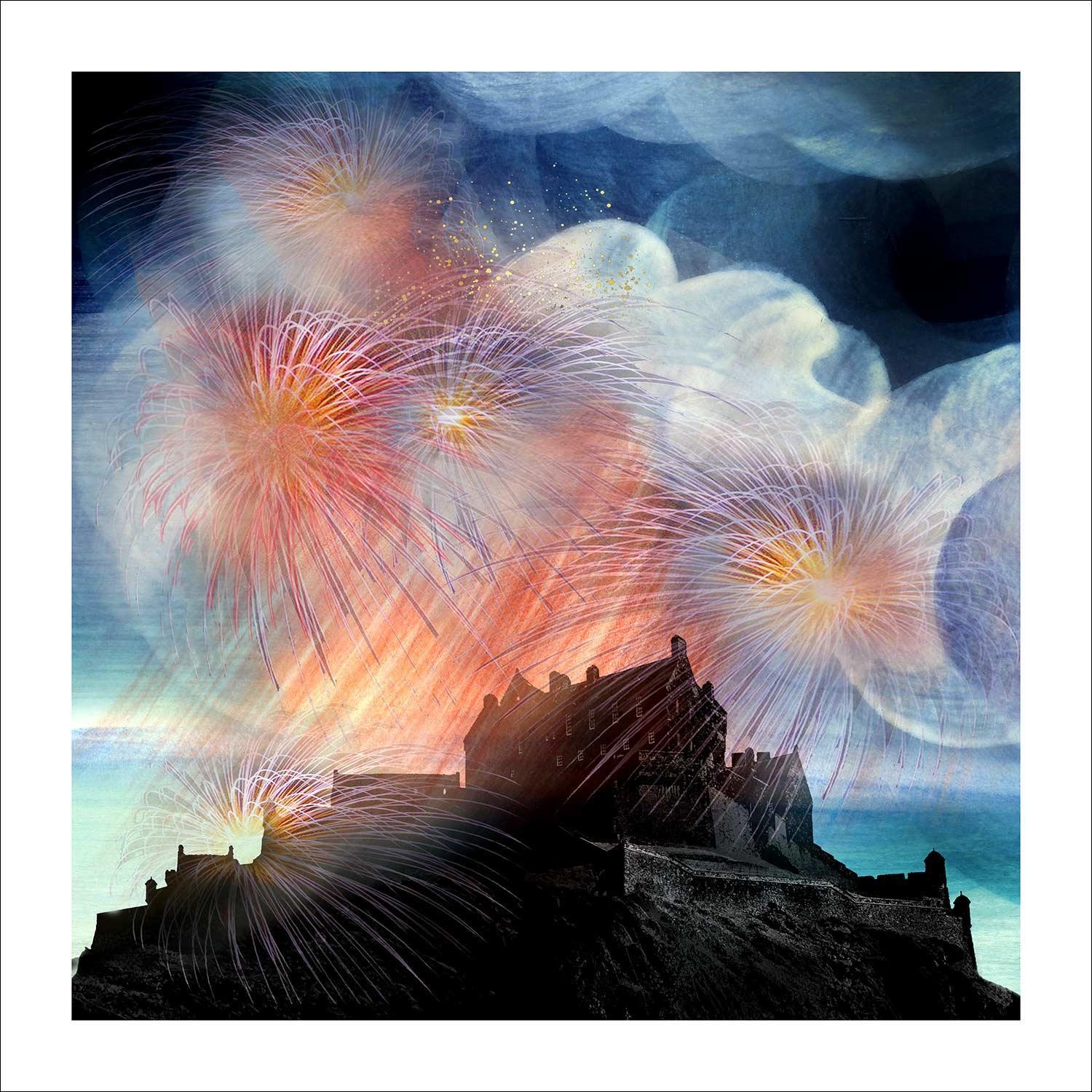 Festival Fireworks Art Print from an original painting by artist Esther Cohen