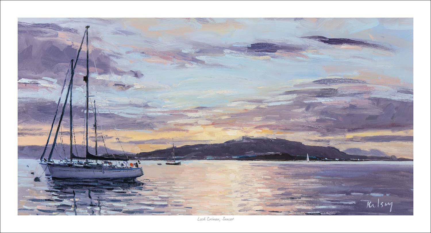 Loch Crinan, Sunset Art Print from an original painting by artist Robert Kelsey