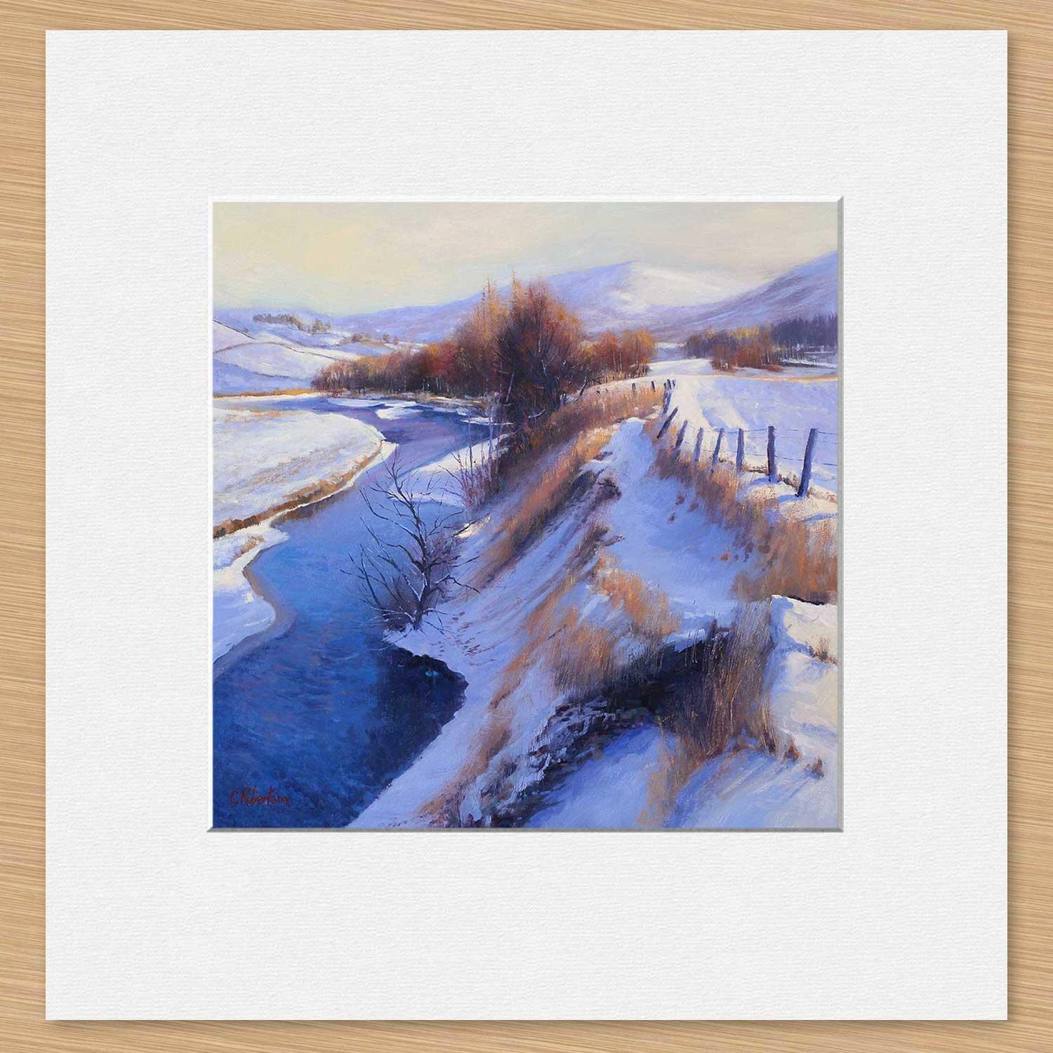Winter Sunlight, Glenshee Mounted Card from an original painting by artist Colin Robertson
