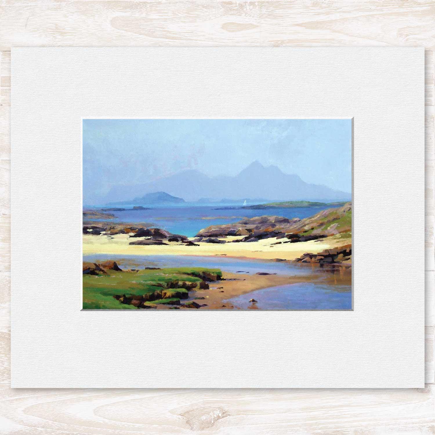 Sunlight on the Beach, Ardnamurchan Mounted Card from an original painting by artist Colin Robertson